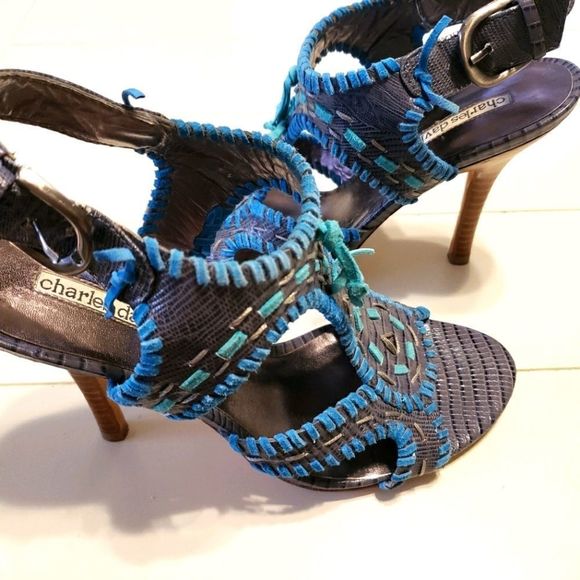 Charles David Blue Suede and Gray Tribal Heels - Picture 1 of 6